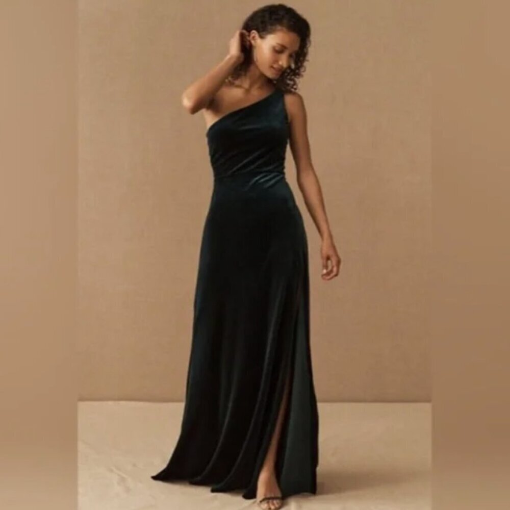 Jenny Yoo Black Cybill Velvet One Shoulder Dress Size 0 Wedding casual